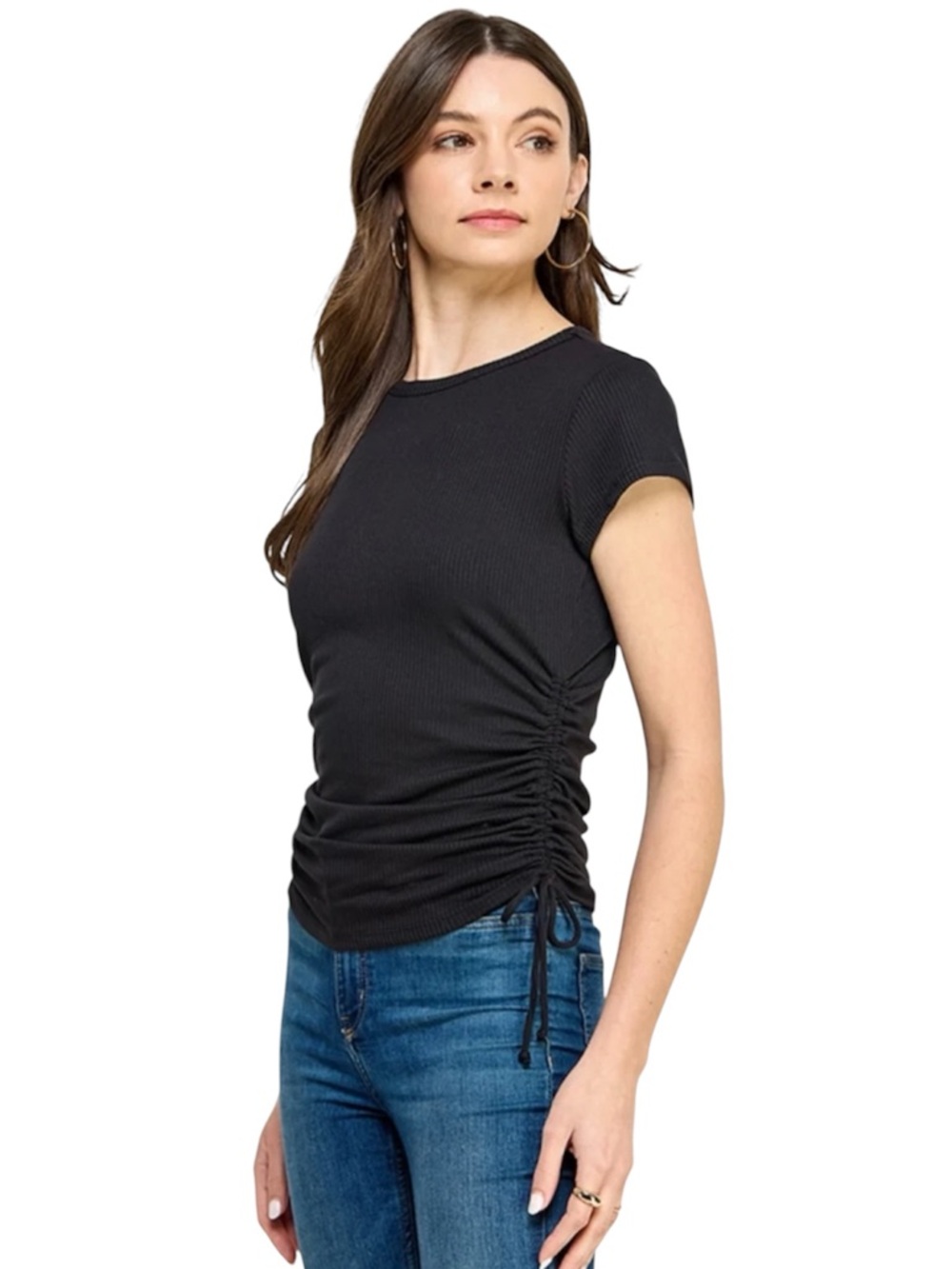 ASOS Side-Cinch ribbed Tee Black Short Sleeve Sz Large NWT